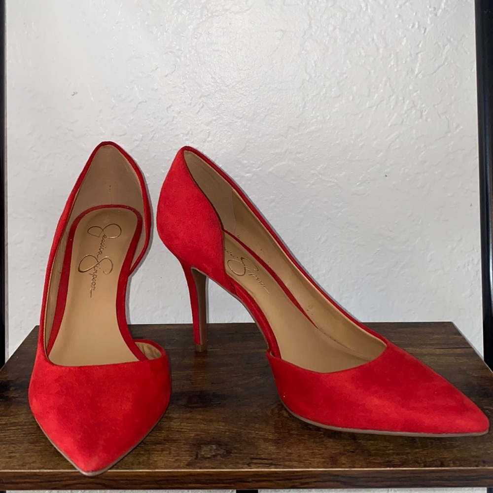 Jessica Simpson Red Suede D'Orsay Pumps Sz.7.5